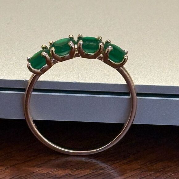 Stunning Round Natural 4 Stone Emerald 18k Gold Ring Womens New - Picture 12 of 15